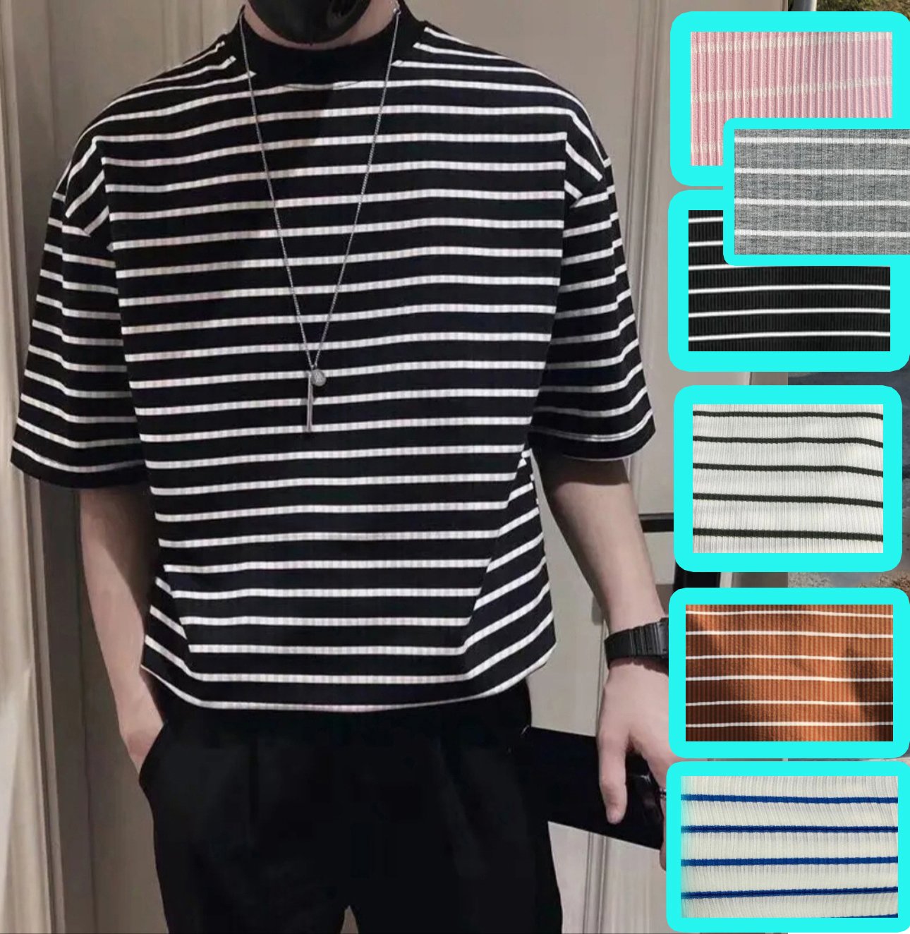 Áo thun Stee Cổ cao Sọc ngang B&W CVC Unisex