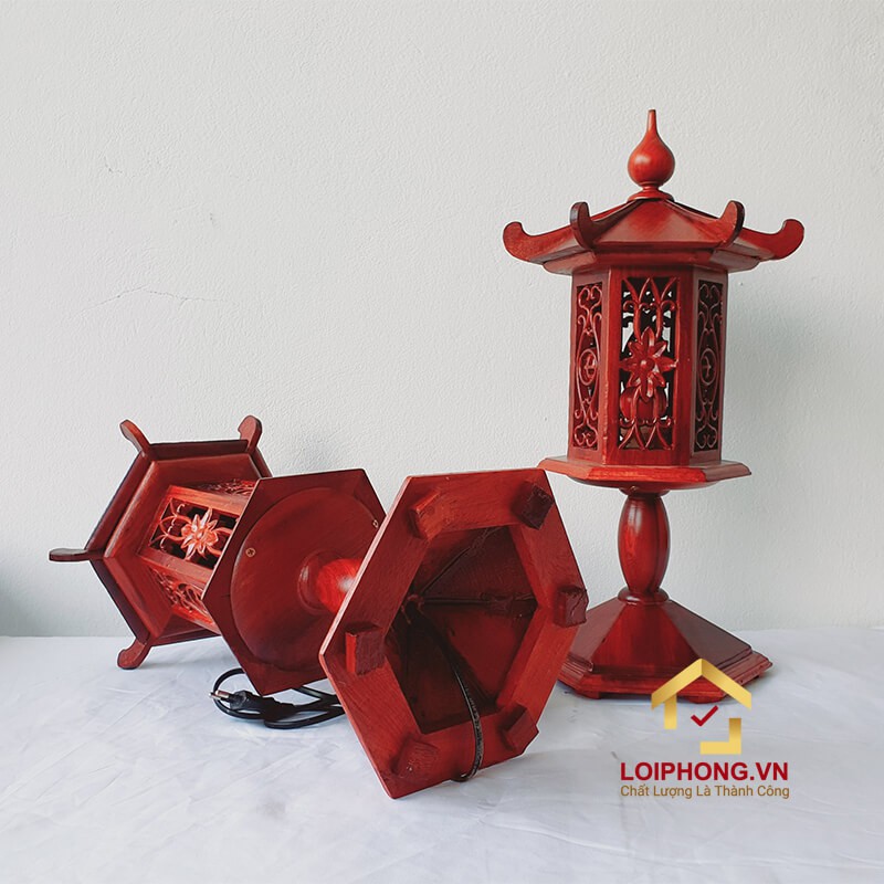 cặp đèn thờ mái chùa gỗ hương cao 48 cm