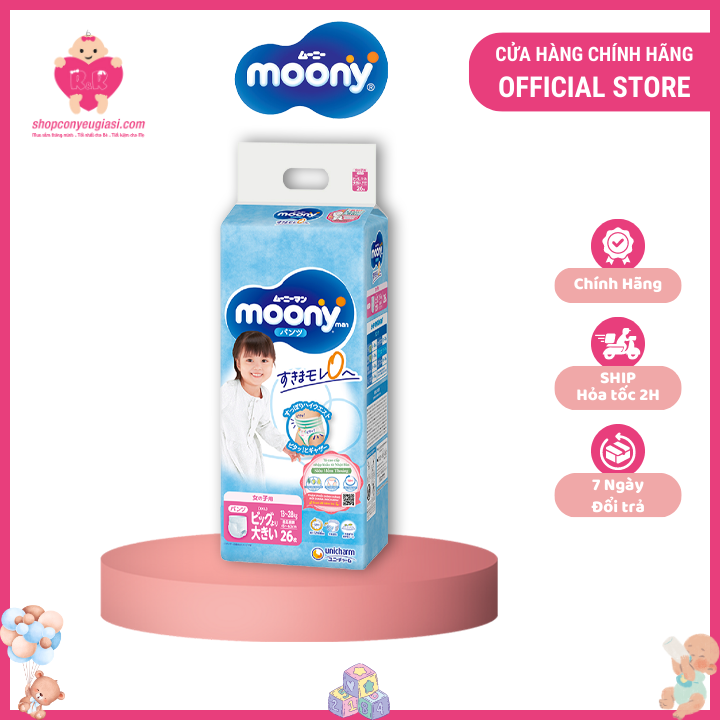 Tã - Bỉm Quần Moony XXL26 Gái Không Quà - Tã Quần Moony Nhật Giá Sĩ Tại TPHCM