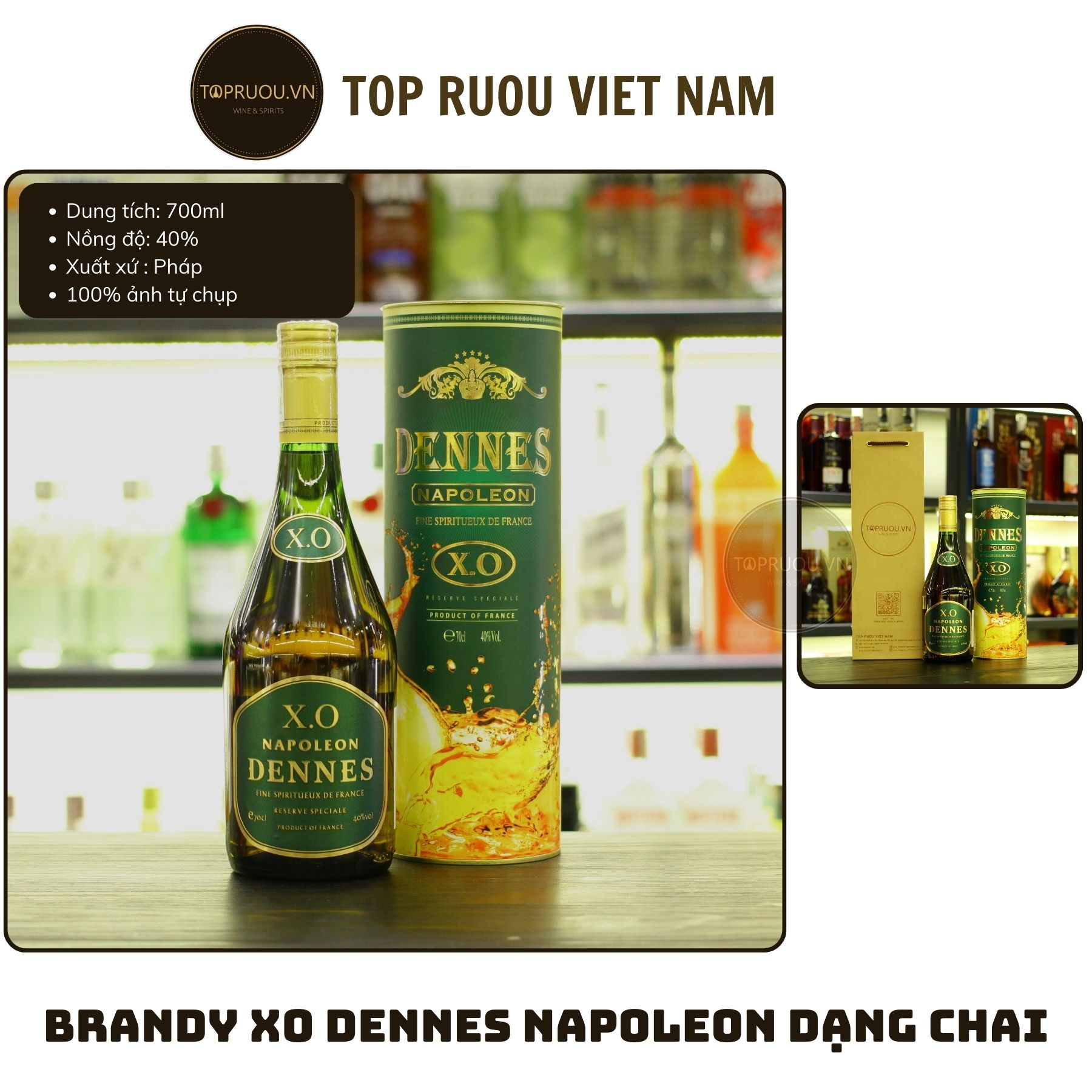 [Kèm Túi Hộp] Brandy XO Napoleon Dennes Dạng Chai - Hộp Quà 700ml [Chính Hãng][Top Rượu VN]