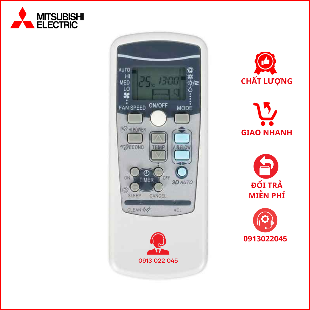 Điều khiển cho điều hòa MITSUBISHI (Màu xám có nút xanh)