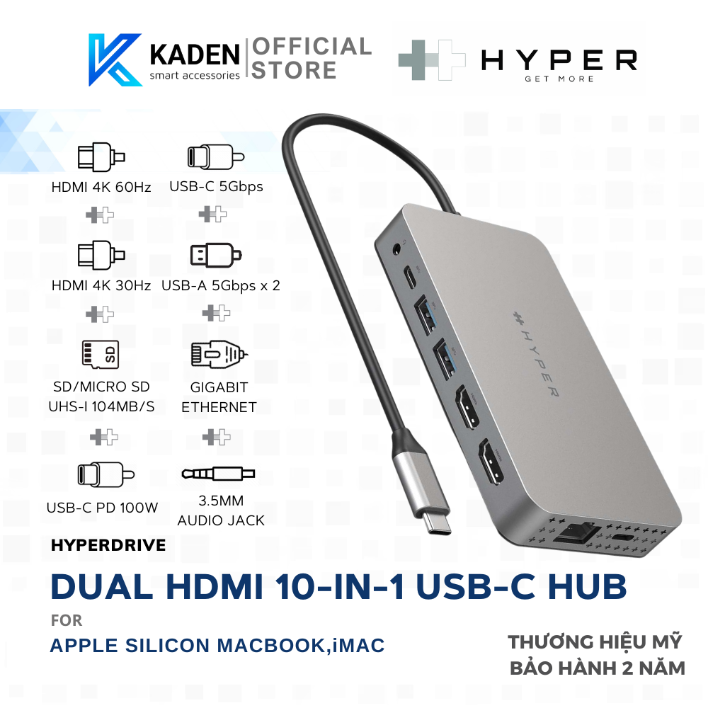 Cổng Chuyển HyperDrive Dual 4K Hdmi 10-In-1 (2 Màn Hình) Usb-C Hub