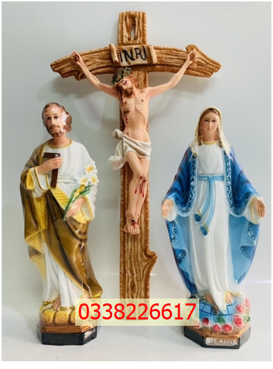 Tượng công giáo - bộ tượng thờ thánh giá đức mẹ ban ơn thánh giuse 30cm