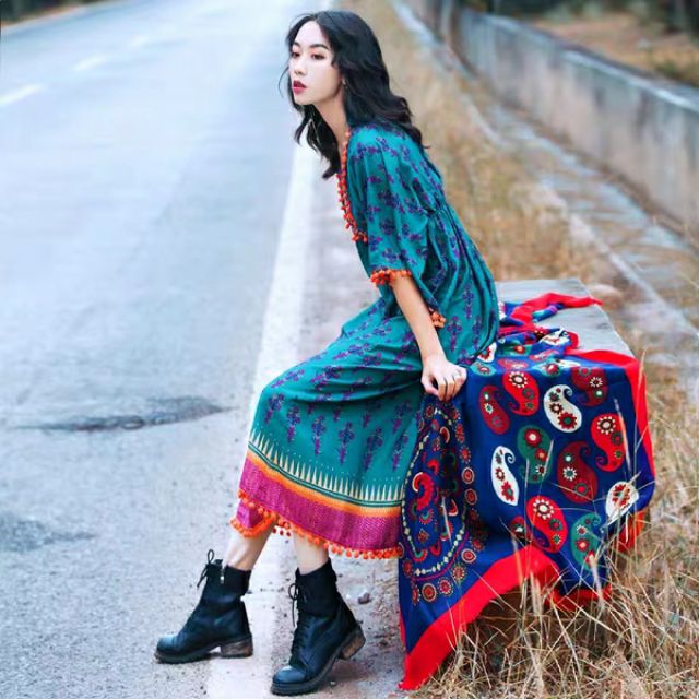 Váy Du Lịch Phong Cách Boho Vintage ( Có Sẵn )
