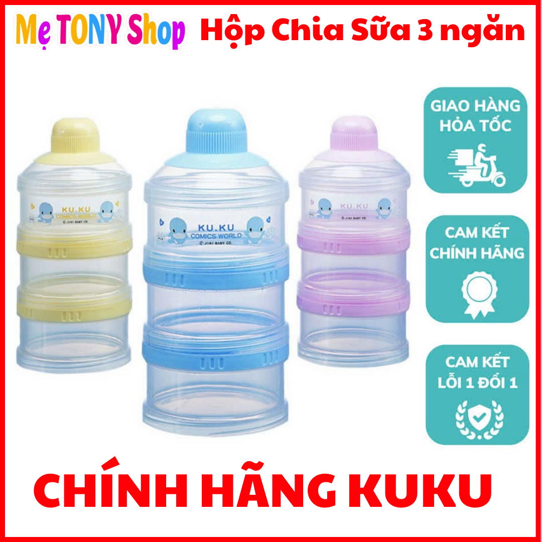 [Cao Cấp] Hộp Chia Sữa Bột Cho Bé 3 Ngăn (Chính Hãng Kuku)