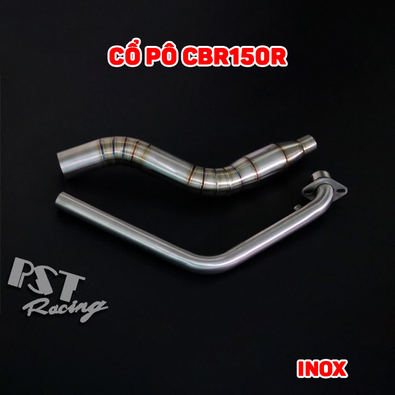Cổ pô cbr150r inox lắp đặt zin, có bầu hơi màng lọc tổ ong.