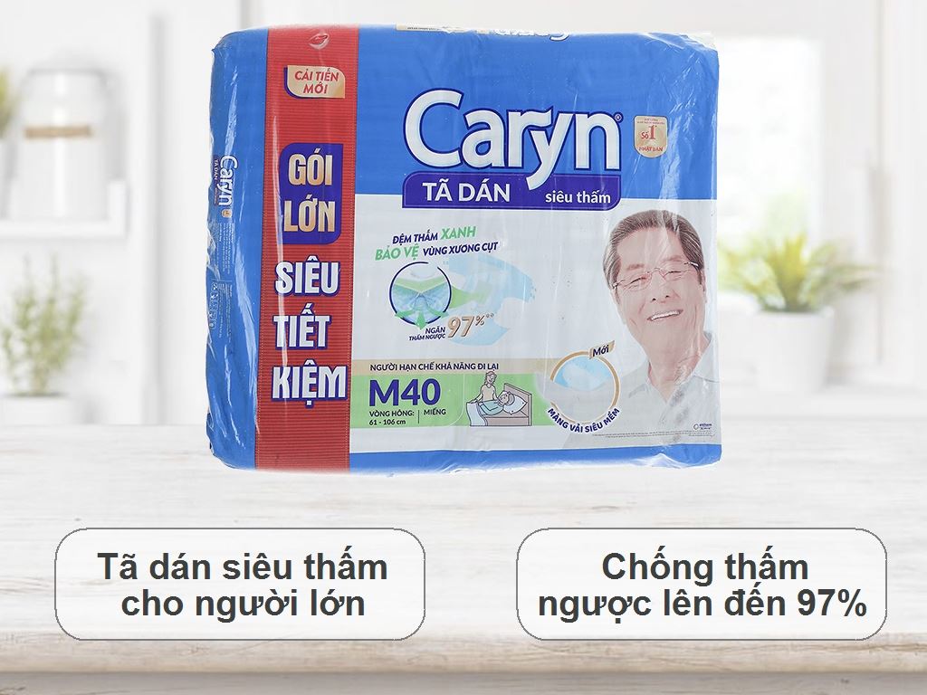 Tã dán Caryn siêu thấm (vòng hông 61-106cm) size M 40 miếng