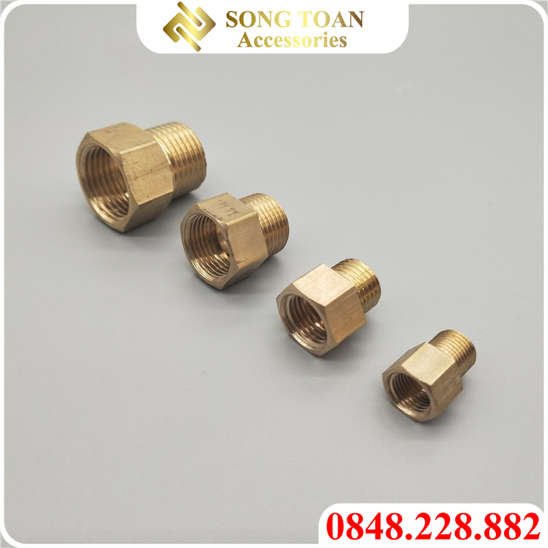 Nối thau ren ngoài ren trong 9.6mm, 13mm, 17mm, 21mm, 27mm Brass Adaptor female to male Sơ mi cà rá thau