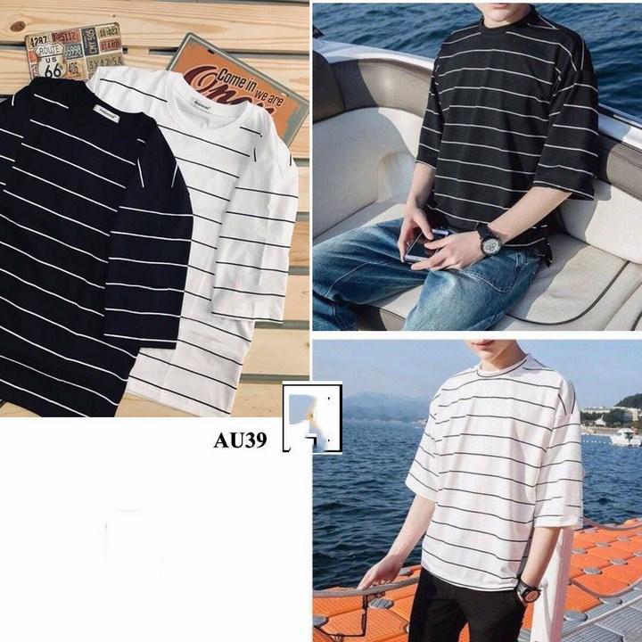 [HCM]Combo 2 áo thun nam tay lỡ form rộng kẻ ngang ( loại kẻ to ) mã AKt01 ( đen/ trắng )