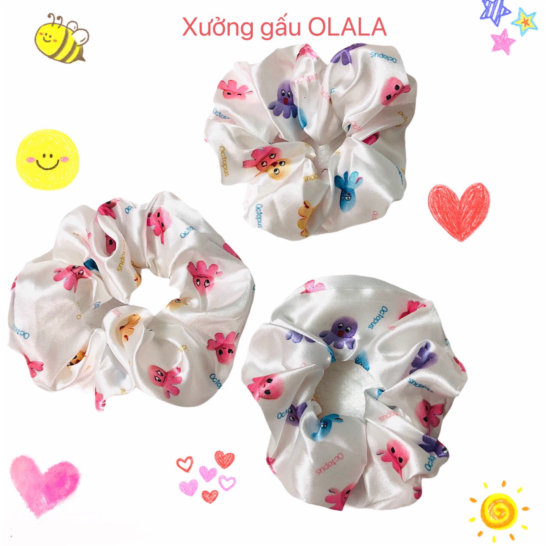 Cột tóc vải Scrunchies Họa Tiết Hình Dễ Thương