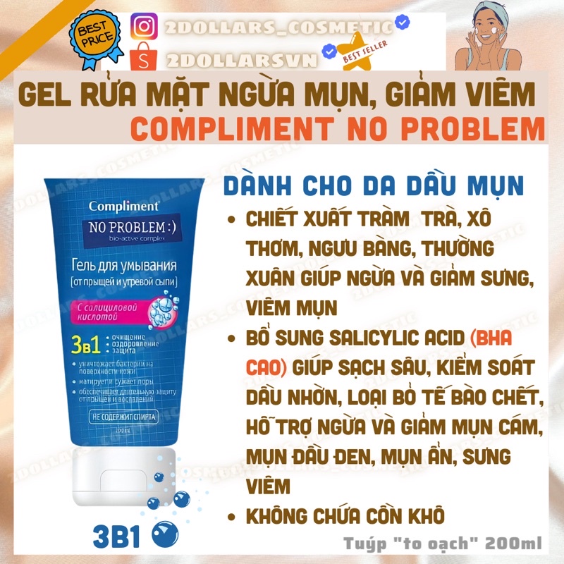 Gel Rửa Mặt Compliment No Problem Giảm Viêm Mụn 200ml