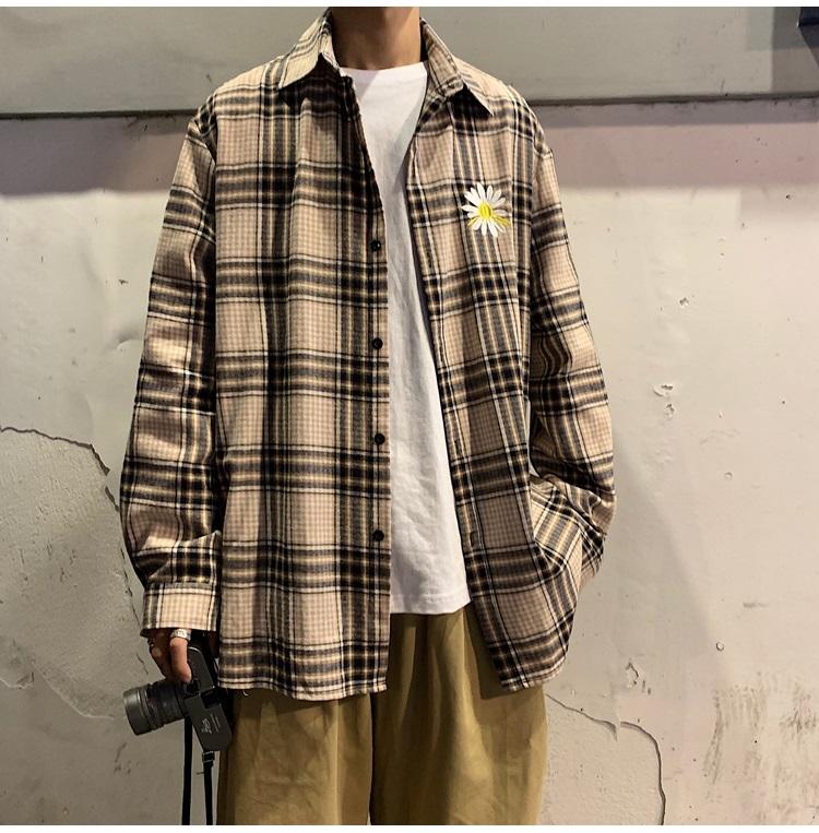 [HCM]Áo khoác sơ mi CARO namáo sơ mi namÁo khoác nhẹ nam hiện đại HỢP THỜI TRANG TUỔI TEEN CHẤT LỪ IN HOA CÚC VEN TIM