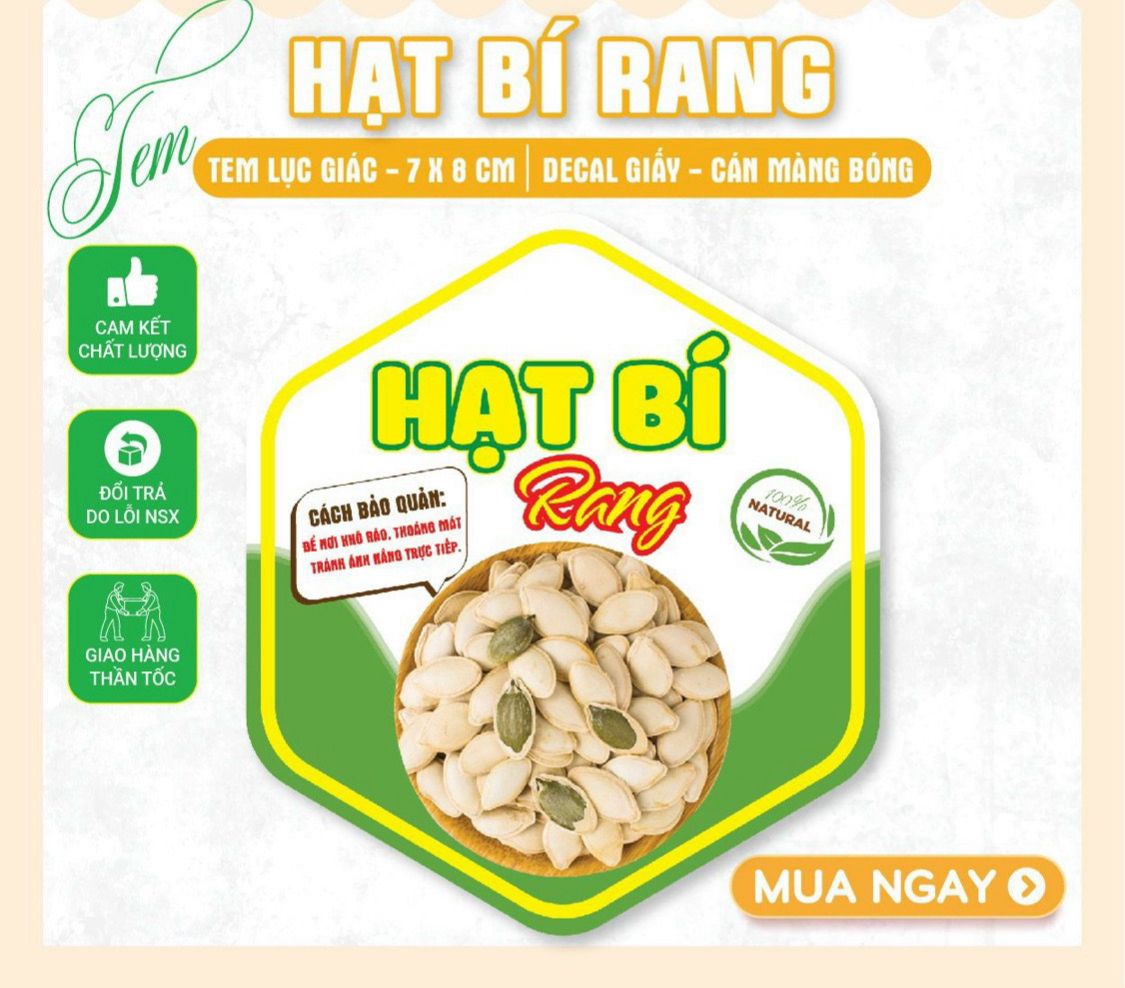 55 tem lục giác 7x8cm - Hạt bí rang