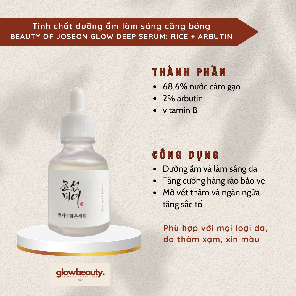 [Hàng có sẵn] Tinh chất dưỡng ẩm làm sáng căng bóng Beauty of Joseon Glow Deep Serum: Rice + Arbutin 30ml [GLOW BEAUTY]