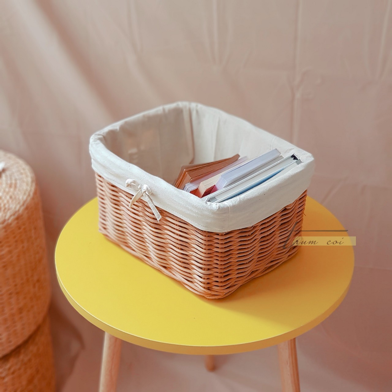 [HCM]Khay mây chữ nhật có vải lót