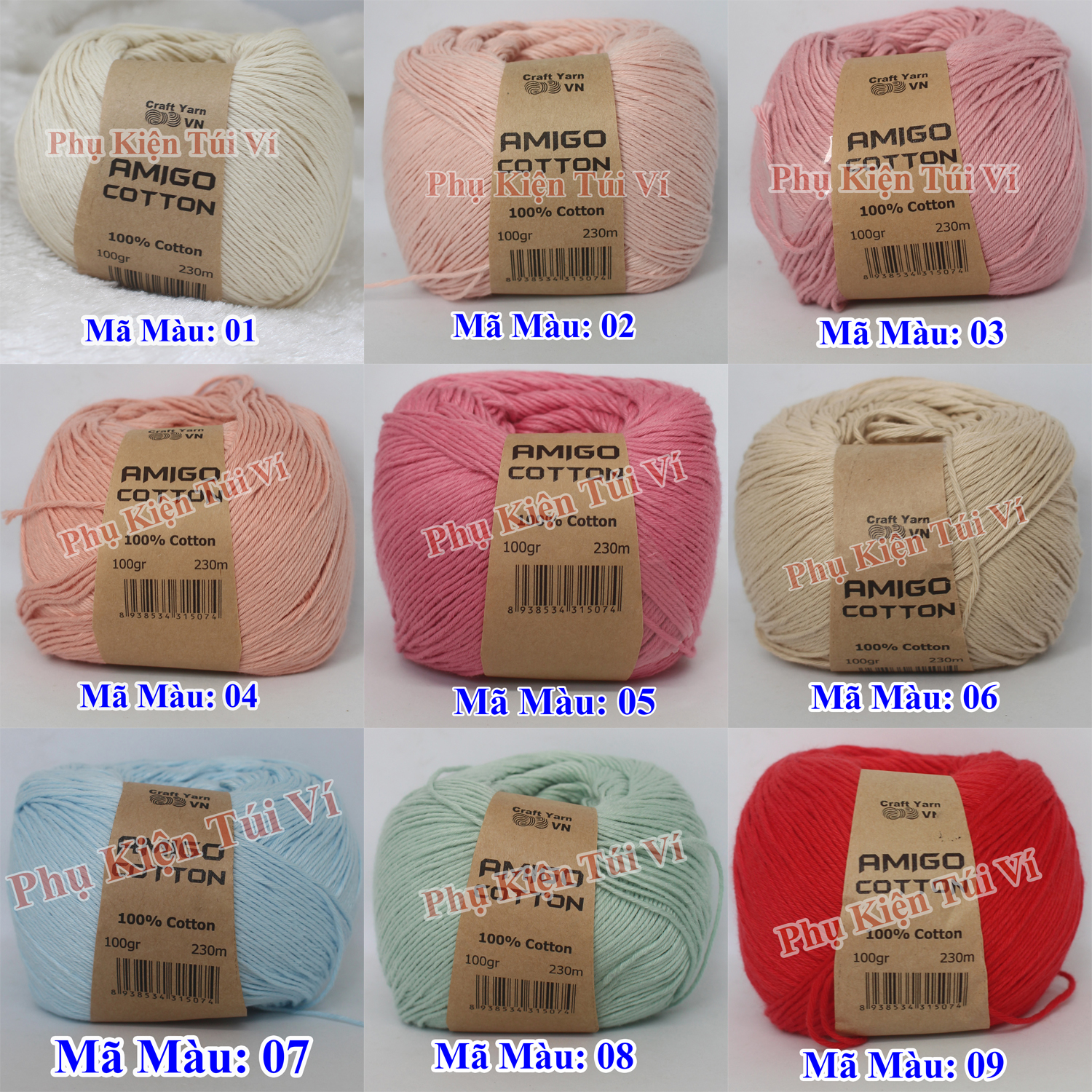 Sợi Amigo 100% Cotton 56k/c (Màu 1- 36)