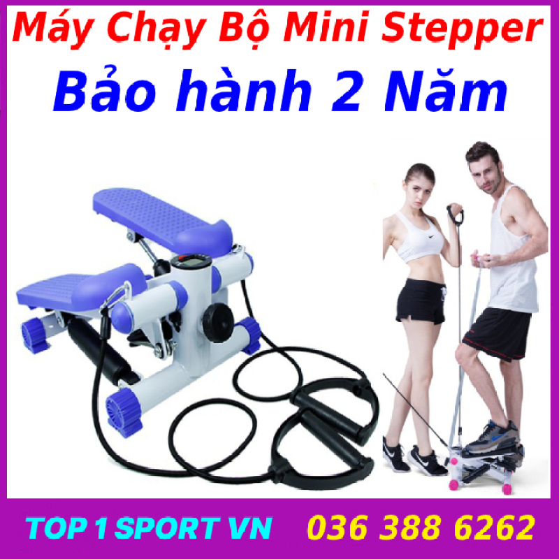 Máy chạy bộ đi bộ mini - Máy chạy bộ Mini Stepper loại cao cấp tặng kèm dây cáp co dãn + bàn xoay eo + dây lò xo đàn hồi - bảo hành 2 năm