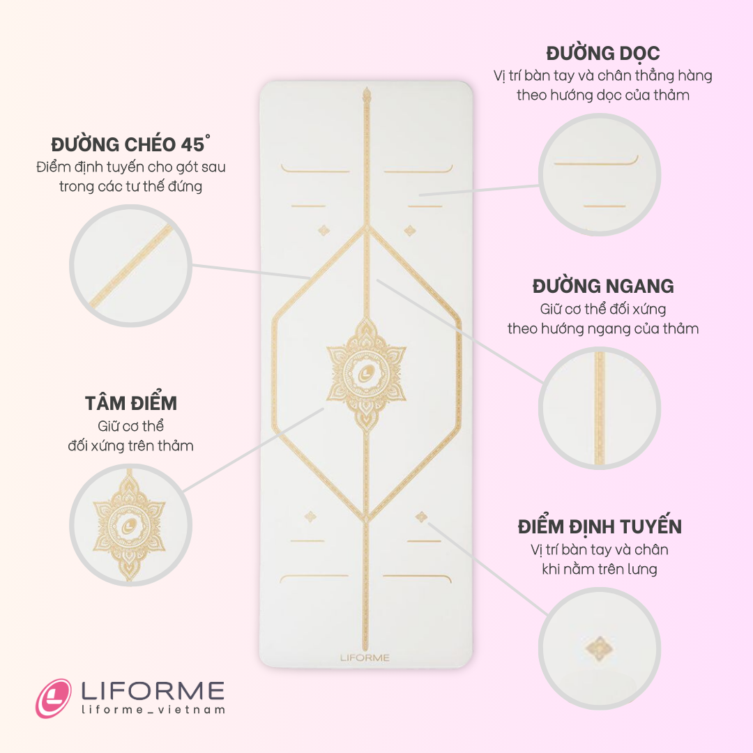 Thảm tập yoga Liforme 'White Magic' 4.2mm - White/Gold