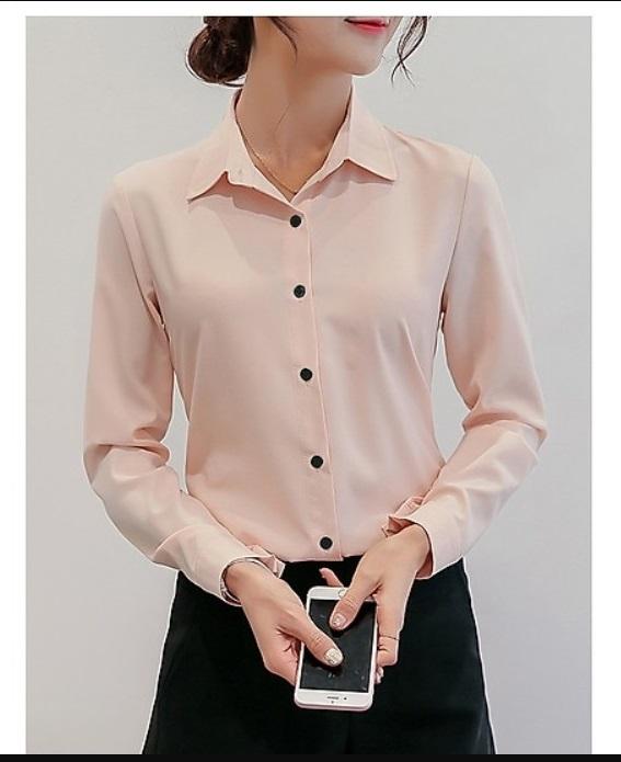 Áo Sơ Mi Nữ Công Sở Kiểu Tay Dài Phối Nút đen