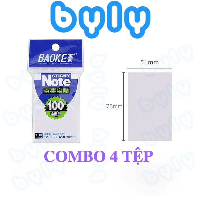COMBO 4 tệp giấy ghi chú - sticky note 100 tờ giấy màu trắng BAOKE ...