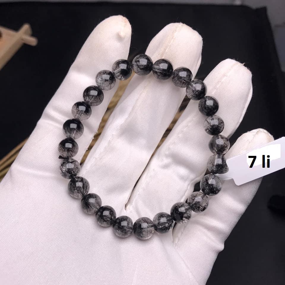Vòng tay đá tự nhiên thạch anh tóc đen cỡ hạt 7-12li