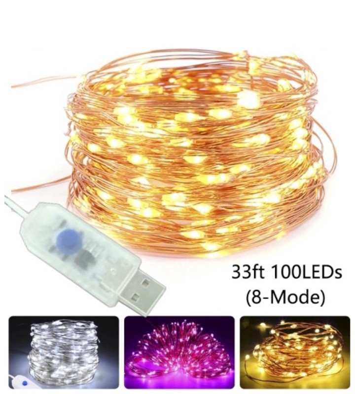 Dây Đèn 100 Led Dài 10m Dùng Cổng USB 8 Chế Độ Nháy