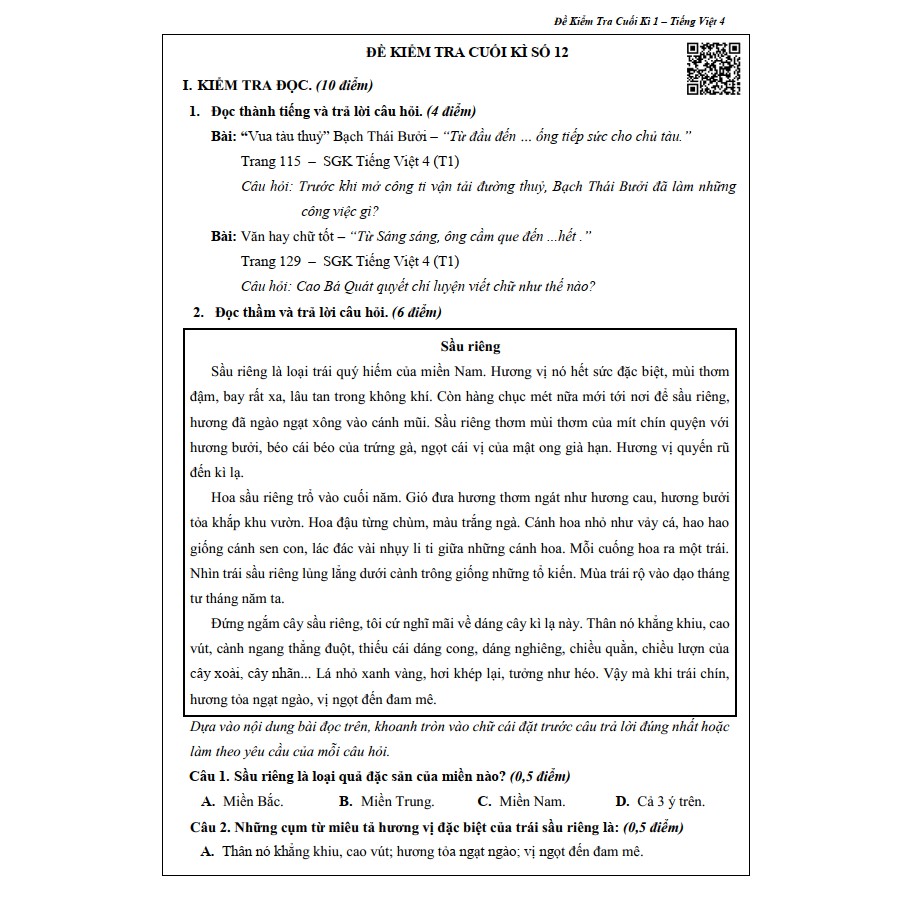 Sách - Đề Kiểm Tra Tiếng Việt 4 - Học Kì 1 (1 cuốn)