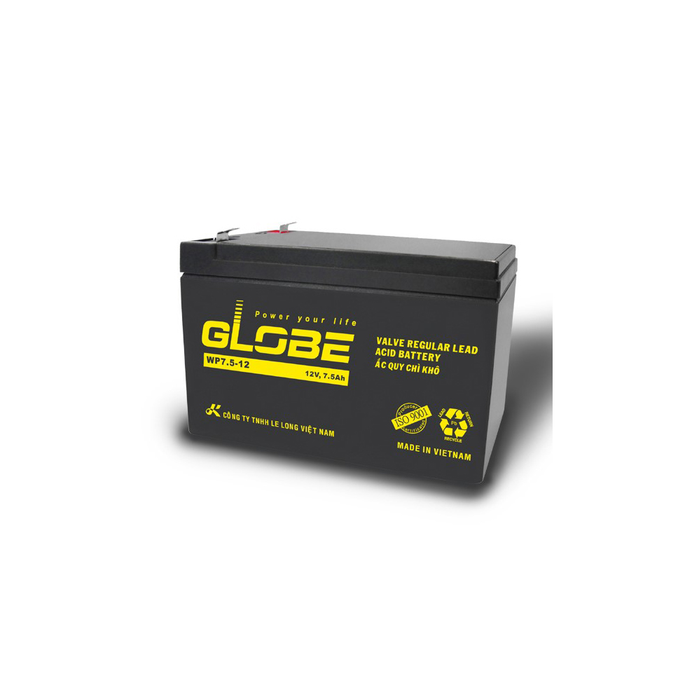Ắc Quy Kín Khí (VRLA AGM) GLOBE 12V-7.5AH (20HR), WP7.5-12, F1 - Hàng Chính Hãng