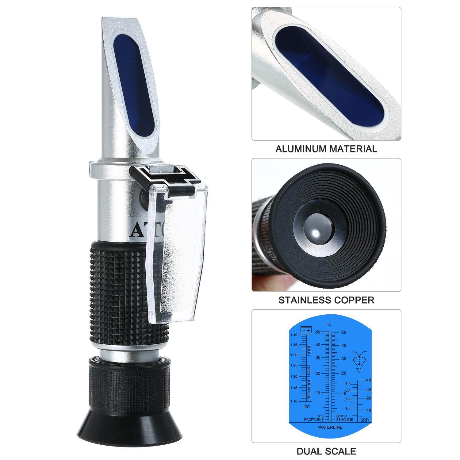 Antifreeze Refractometer Coolant Tester for Checking Freezing Point, Concentration of Ethylene Glycol, Battery Acid Condition, Freezing Point Meter Coolant Antifreeze Tester
