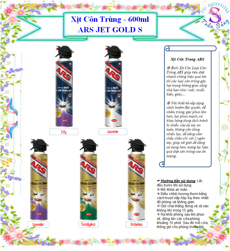 Bình xịt các loại côn trùng ARS JET GOLD S 600ml (nhiều mùi hương)