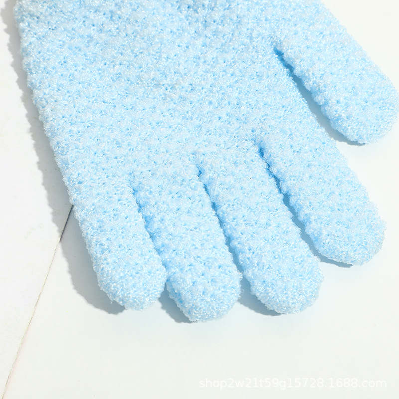 Multicolored exfoliating shower gloves