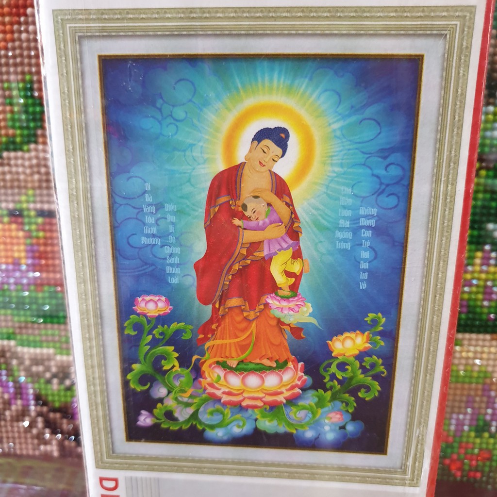 Tranh đính đá phật . kích thước: 75cm x 55cm