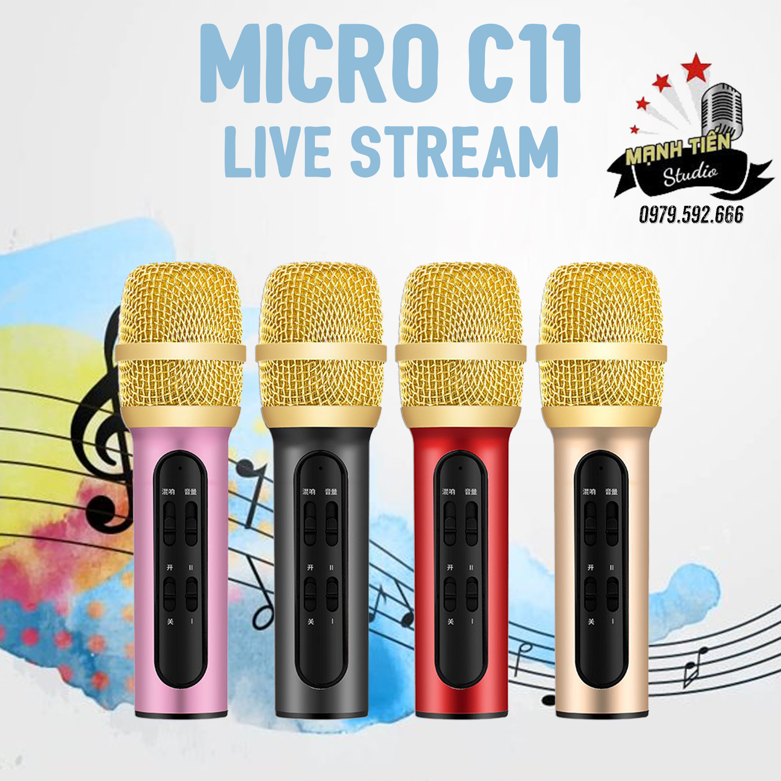 [Giá sock]Micro live stream C11, chân kẹp micro mini, giá đỡ 2 điện thoại - Bộ combo livestream, thu âm, karaoke online trên facebook, bigo, cctalk tiện lợi, dễ sử dụng, đầy đủ phụ kiện - Tặng kèm tai nghe nhét tai - Bảo hành 12 tháng