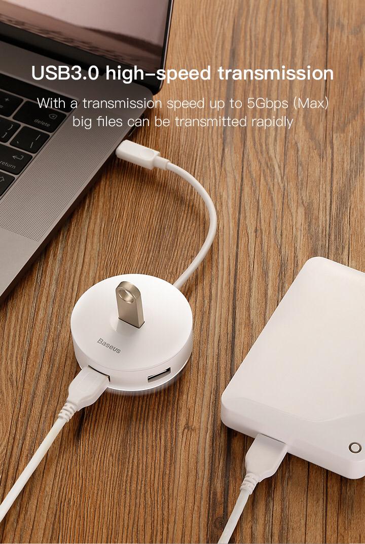 Bộ HUB chuyển đổi từ Type C sang USB 3.0 Baseus Round Box HUB (4 cổng USB 1xUSB3.0 3xUSB2.0)