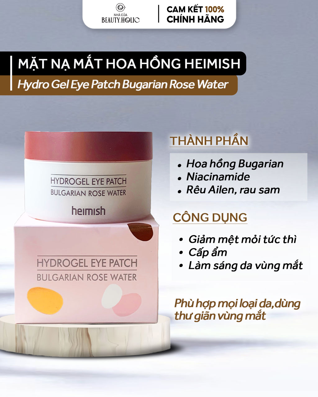 [Nhacuabeautyholic] Mặt nạ mắt HEIMISH BULGARIAN ROSE WATER HYDROGEL EYE PATCH