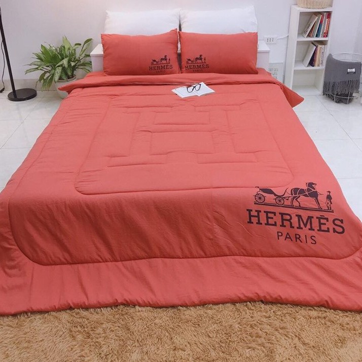 Bộ chăn ga gối chất đũi thương hiệu chăn trần sẵn xanh set 4 món