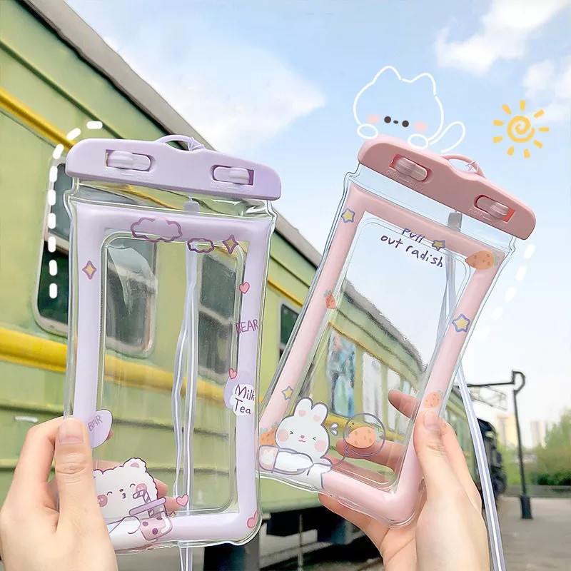 Túi đựng điện thoại trong suốt chống thấm nước tiện lợi cao cấp khi đi bơi đi mưa - Túi điện thoại chống nước đi biển đi du lịch tiện lợi có kèm dây đeo