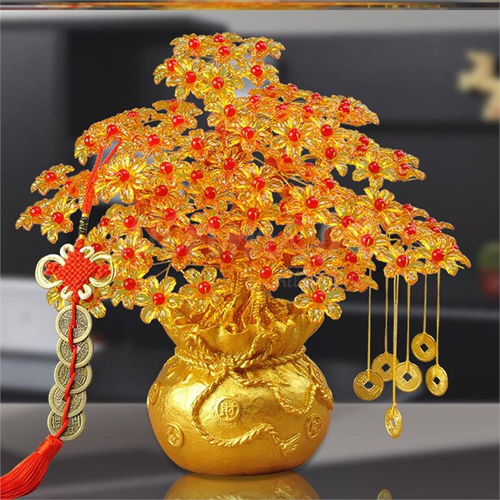 Hoa pha lê 6 cánh đúc làm cành vàng lá ngọc 100gam