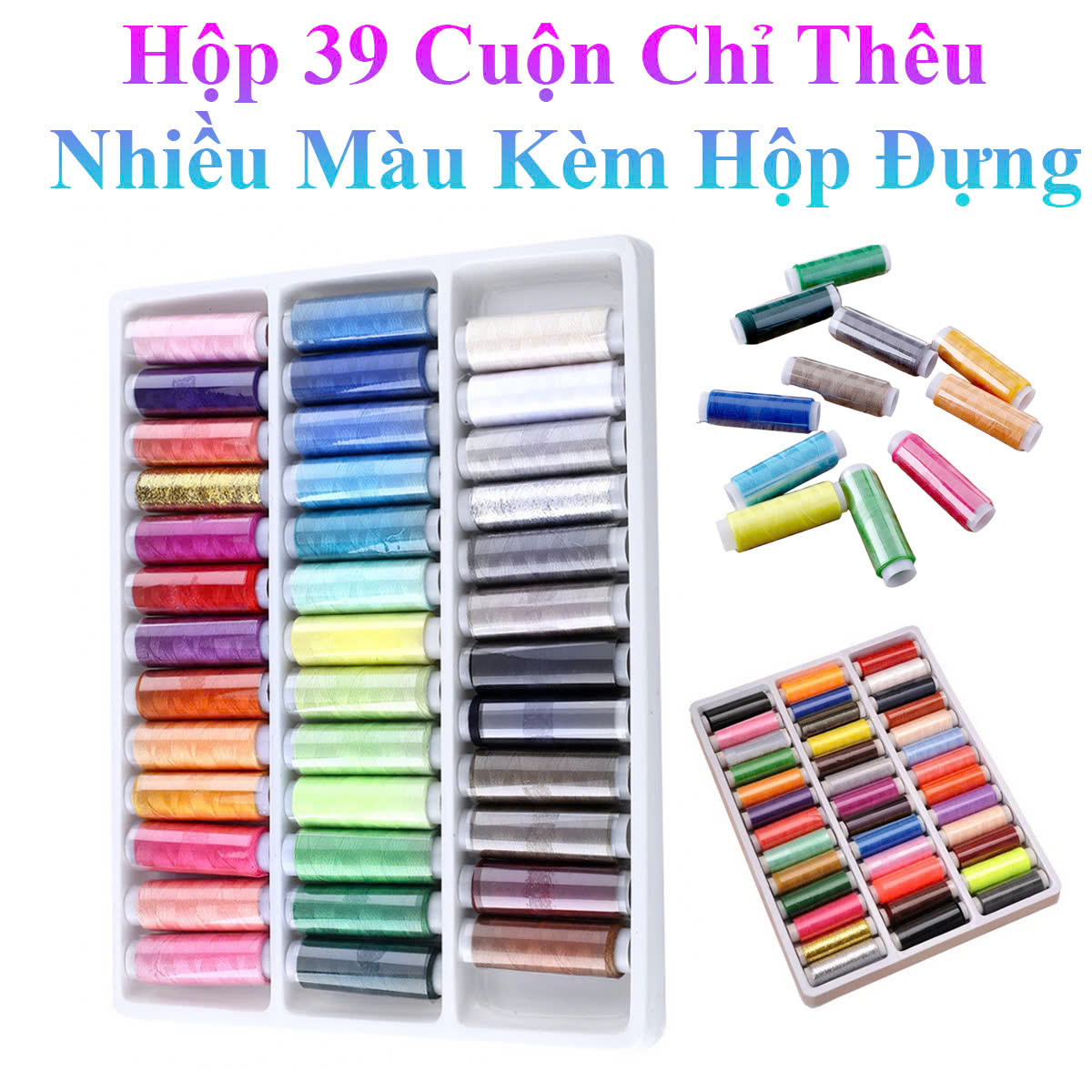 Hộp 39 Cuộn Chỉ Thêu Nhiều Màu Sắc