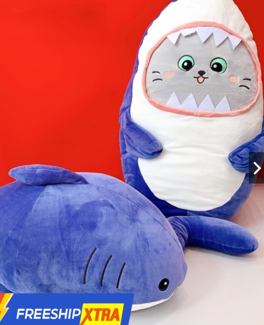 GẤU BÔNG MÈO COSPLAY CÁ MẬP SIÊU YÊU SIZE 35CM
