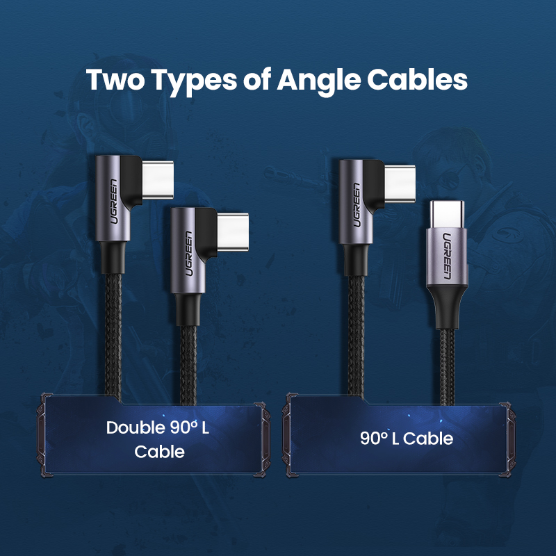 Cáp UGREEN 60W USB C sang USB C Cáp sạc nhanh USB C góc phải Tương thích với MacBook Pro Air, iPad Pro Mini Air Samsung S23 S22 Xiaomi 11t 12t Switch Model:50123