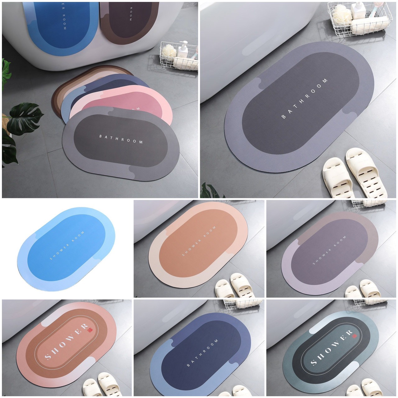 Thảm Lau Chân Chùi Chân Pvc siêu thấm hút giá rẻ - Oval 40x60cm