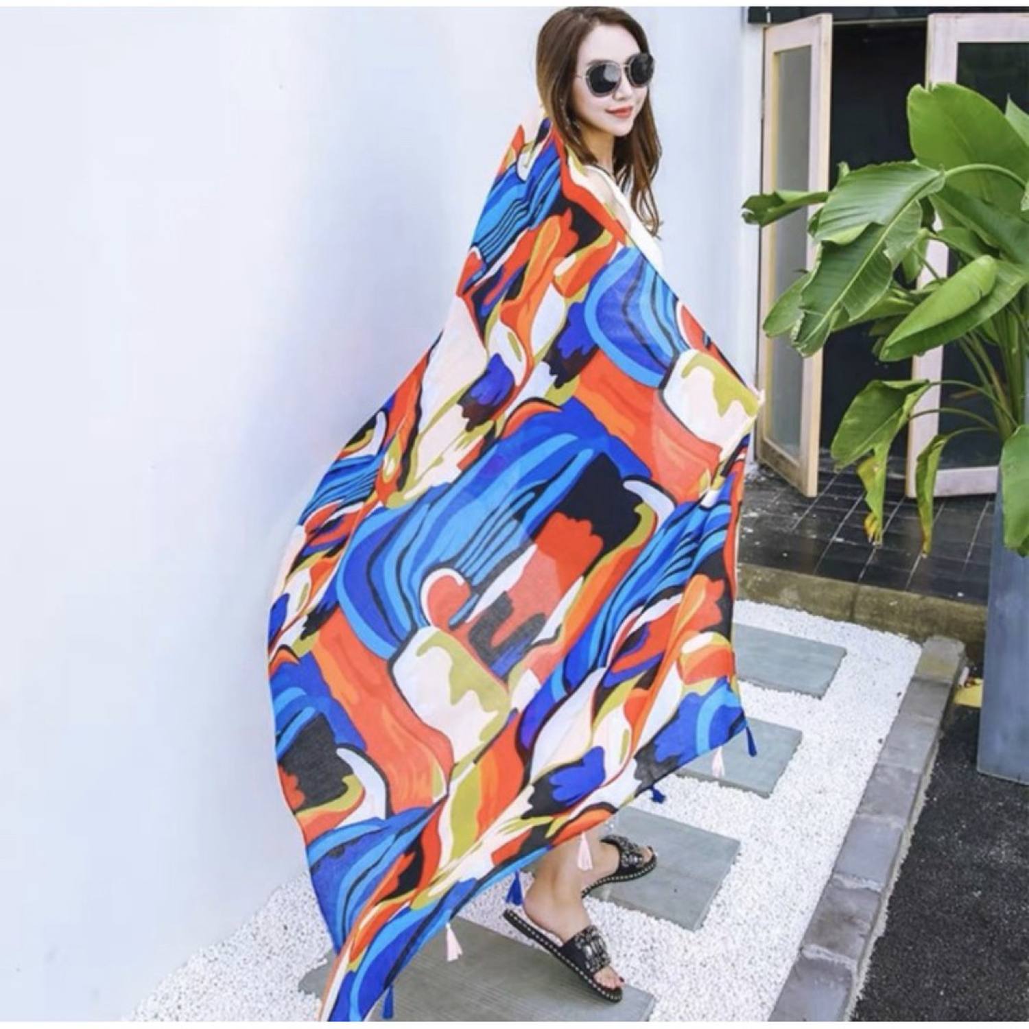 Khăn choàng boho đi biển - Khăn thổ cẩm