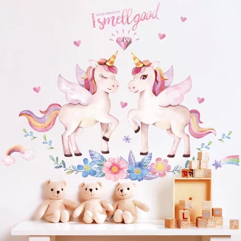 Decal dán tường đôi ngựa hồng pony