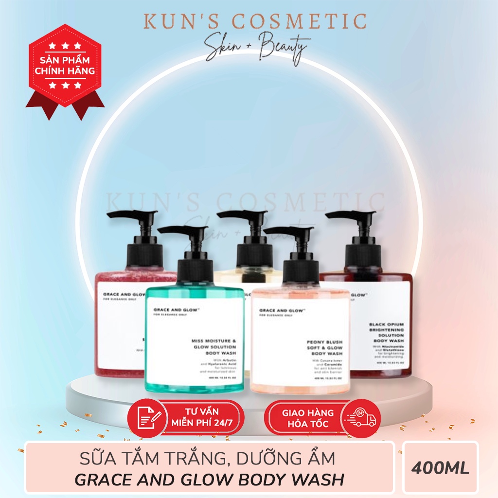 Sữa Tắm Trắng, Dưỡng Ẩm, Tẩy Da Chết Grace and Glow Body Wash 400ml