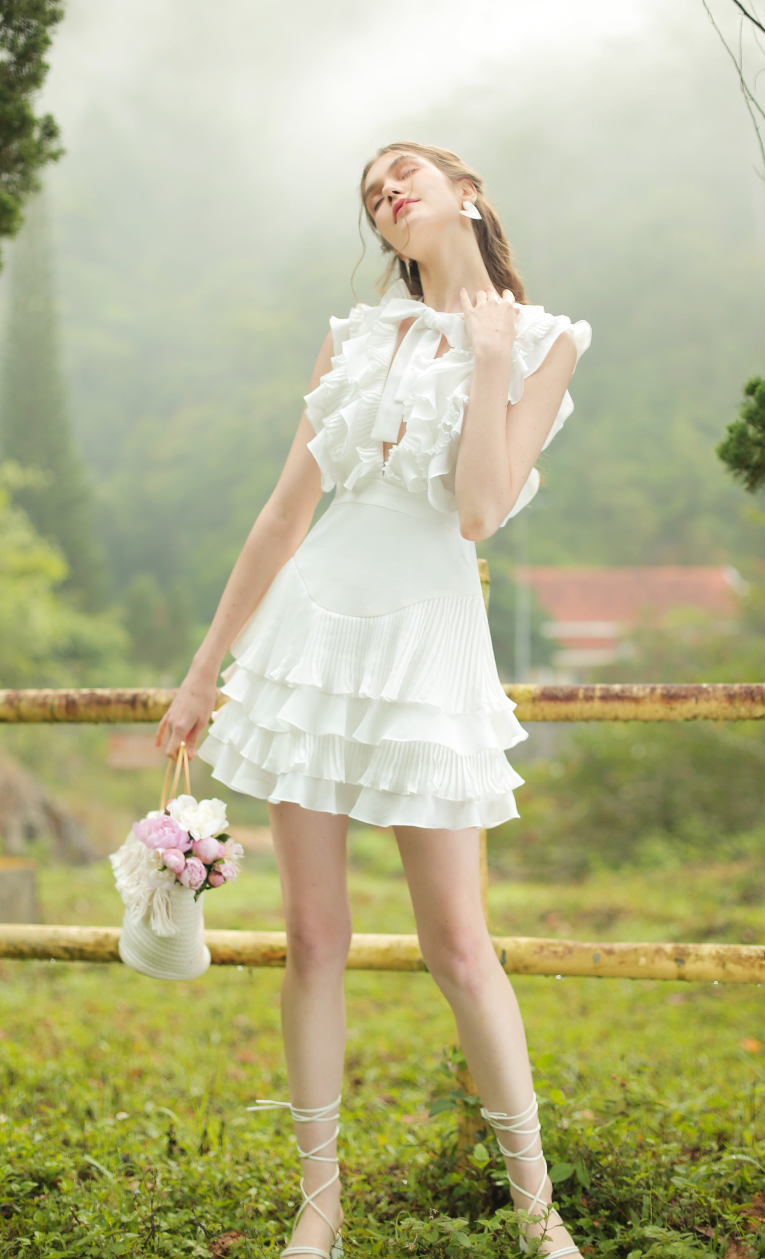 SÒ VINTAGE - ELEA Đầm bèo xếp li đính nơ