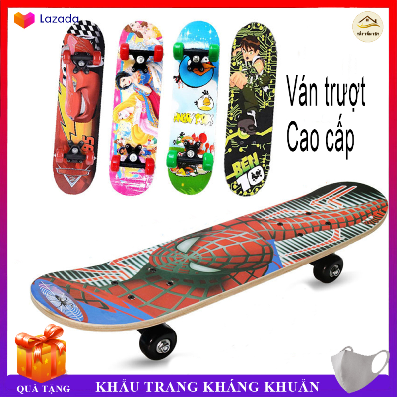 Ván trượt Cao cấp cho trẻ em Skateboard từ 2 - 6 tuổi, chất liệu gỗ phong ép cao cấp, nhiều hình siêu nhân họa tiết 3D cao cấp