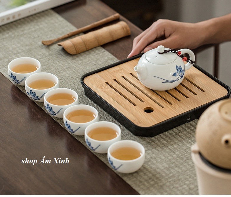 Bộ ấm chén pha trà bằng sứ trắng cao cấp