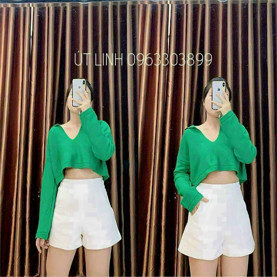 Áo thun croptop cổ trụ tay dài (Có bán thêm áo lót bên trong)