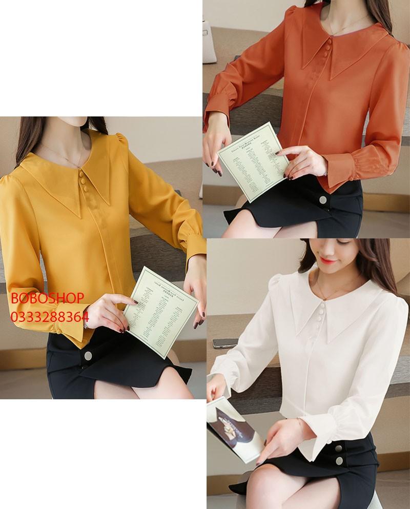 [HCM]Áo Sơ Mi Cổ Sen 3 Nút